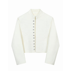 Multi-button Embroidered Stand Collar Cropped Jacket