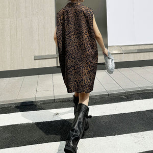 Vintage V-neck Leopard Print Sleeveless Dress