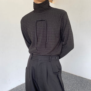 Textured turtleneck long-sleeved T-shirt