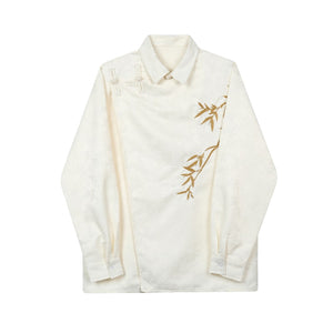 Retro Jacquard Embroidered Bamboo Long Sleeve Shirt