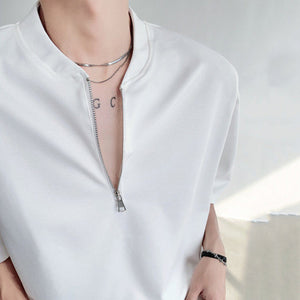 Stand Collar Zipper Casual T-shirt