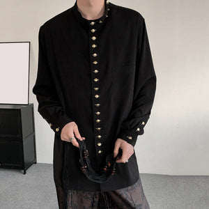 Loose Long-sleeved Shirt with Small Gold Buttons