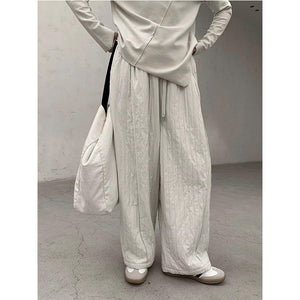 Vertical Thick Embossed High Waist Harem Pants