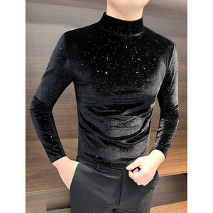 Gold Velvet Half Turtleneck Bottoming Shirt