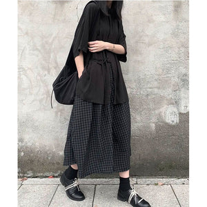 Pleated Irregular Plaid Skirt