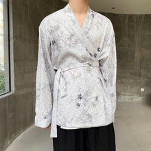 Load image into Gallery viewer, Vintage Collarless Long-sleeved Shirt with Irregular Jacquard Bindings
