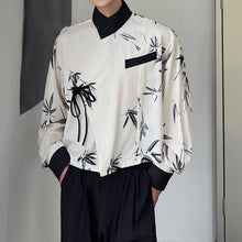 Load image into Gallery viewer, Cross-neck Lace-up Bamboo Print Long-sleeved Shirt
