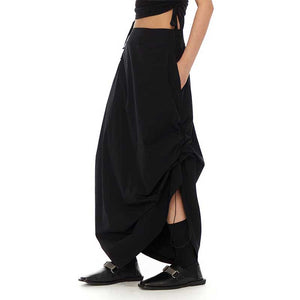 Black Drawstring Irregular Skirt