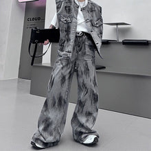 Load image into Gallery viewer, Hand-painted Shoulder Pad Denim Vest Wide-leg Pants Two-piece Suit
