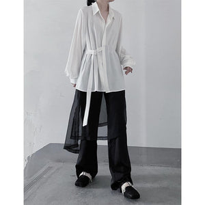 Side Button Pleated Long Sleeve Shirt