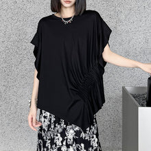 Load image into Gallery viewer, Pleated Irregular Butterfly Sleeves Round Neck T-shirt
