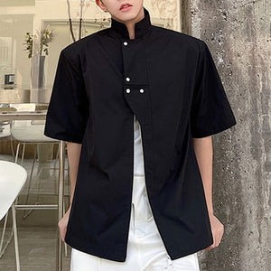 Stand Collar Zipper Short Sleeve Casual Shirt