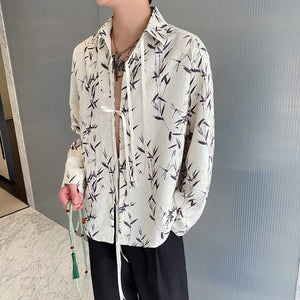 Casual Jacquard Lapel Button-down Long-sleeved Loose Shirt