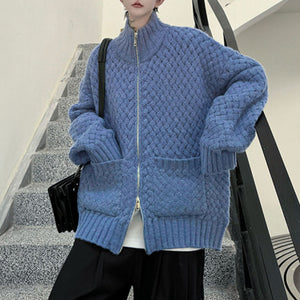 Woven Stand Collar Hollow Sweater