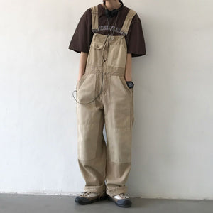 Retro Workwear Colorblock Denim Overalls