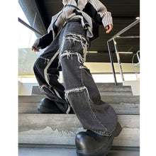 Load image into Gallery viewer, Whiskered Denim Wide-leg Straight Floor-length Trousers
