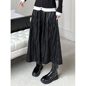 High Waist Casual Pleated Pu Leather Skirt