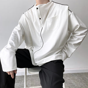 Stand Collar Button Shoulder Pad Shirt