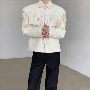 Fringed PU Leather Shoulder Pad Jacket