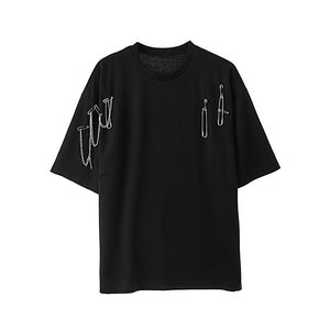 Metal Chain Pin Decoration Short Sleeve T-shirt