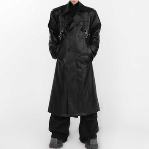 Leather Metal Button Double-layered Coat