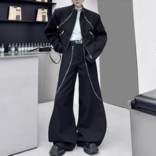 Load image into Gallery viewer, Jacket with Multiple Zippers and Wide Leg Pants Two-piece Set
