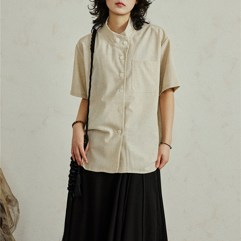 Retro Slanted Placket Top