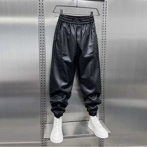 Thickened Velvet PU Leather Warm Harem Pants