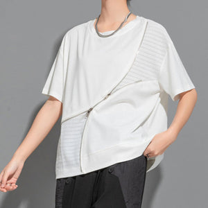 Summer Irregular Zipper T-shirt