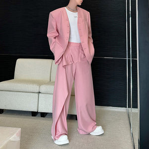 Vintage Collarless Blazer and Wide-leg Pants Two-piece Set