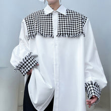 Load image into Gallery viewer, Houndstooth Frayed Panel Long Sleeve Shirt
