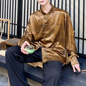 Satin Button-down Long-sleeved Casual Shirt