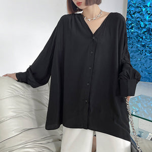 V Neck Long Sleeved Loose Shirt