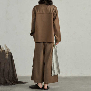 Irregular Patchwork Long-sleeved Shirt Multi-piece Wide-leg Pants Suit