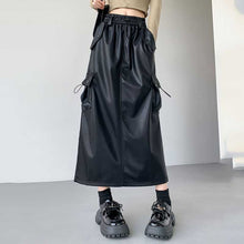 Load image into Gallery viewer, Retro Slit A-line Pu Mid-length Leather Skirt
