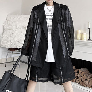 Summer Mesh Long-sleeved Jacket and Shorts Two-piece Set