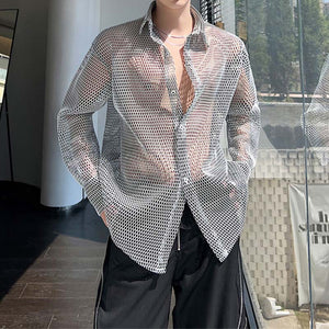 Thin Mesh Cutout Long Sleeve Shirt