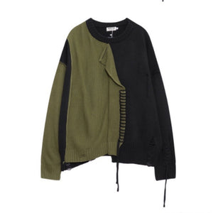 Irregular Stitching Contrast Patchwork Pullover Sweater