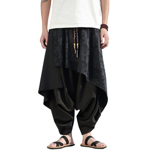 Irregular Fake Two-piece Jacquard Harem Pants