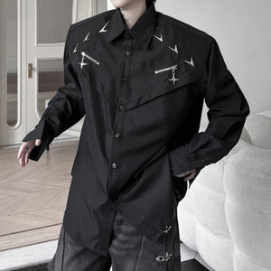 Dark Metal Button Shoulder-padded Long-sleeved Shirt