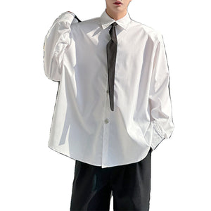 Removable Tie Shoulder Pads Loose Long Sleeve Shirt