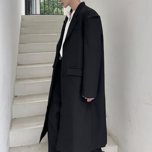 Shoulder Button Solid Color Long Trench Coat