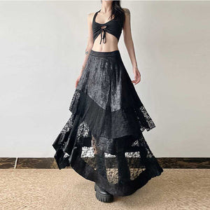 Irregular Stitching High Waist A-line Long Skirt