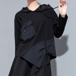 Irregular Patchwork Slit Hooded T-shirt