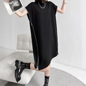 Side Zip Short Sleeve T-Shirt Dress