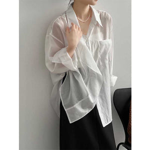 Ladies Solid Color Tencel Ruffle Trim Long Sleeve Shirt