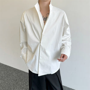 Stand Collar Wide Solid Color Long Sleeve Shirt