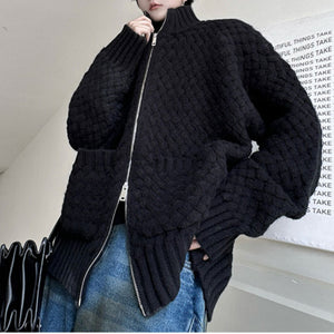 Woven Stand Collar Hollow Sweater