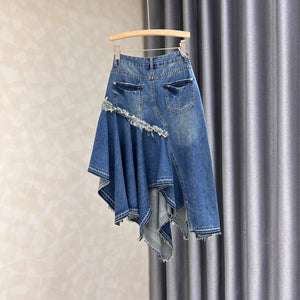 Irregular Patchwork Denim Skirt