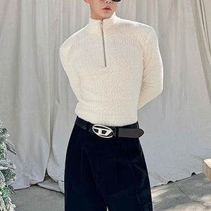 Tight-fitting Shoulder-padded Zipper Turtleneck Sweater